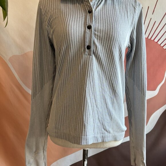 Athleta Shirt Women’s Size M Medium Flurry Seamless Top Striped Gym Train Run - Picture 1 of 9